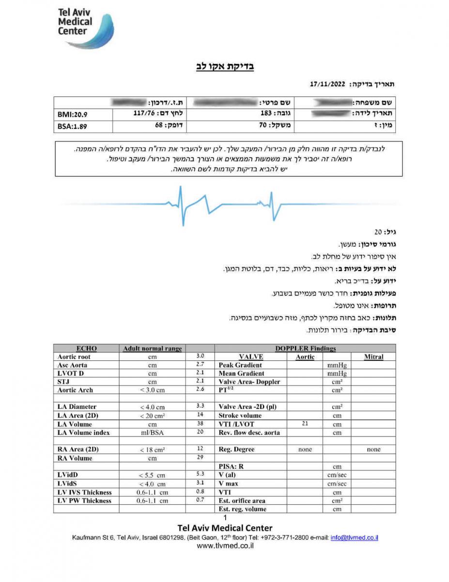 אקו לב | תור מהיום למחר | פענוח 48-24 ש׳ | מחיר 1100 ש״ח